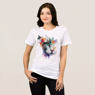 Camiseta Gráfica de Gato em Aquarela