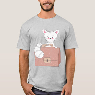 Camiseta Gráfica de Gato Fofo em Mala de Pontos