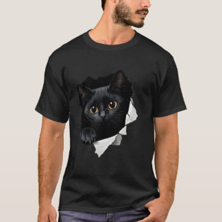 Camiseta Gráfica de Gato Preto Divertido