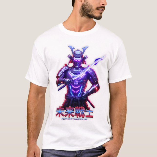 Camiseta Gráfica de Guerreiro Samurai Neon (Frente)