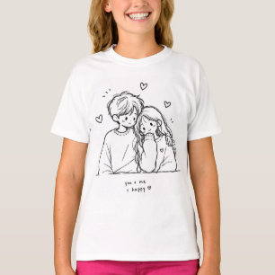 Camiseta Gráfica de Ilustração de Casal Desenhada