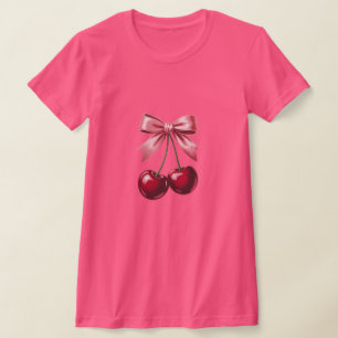 Camiseta Gráfica de Laço de Cereja Estética Coqu