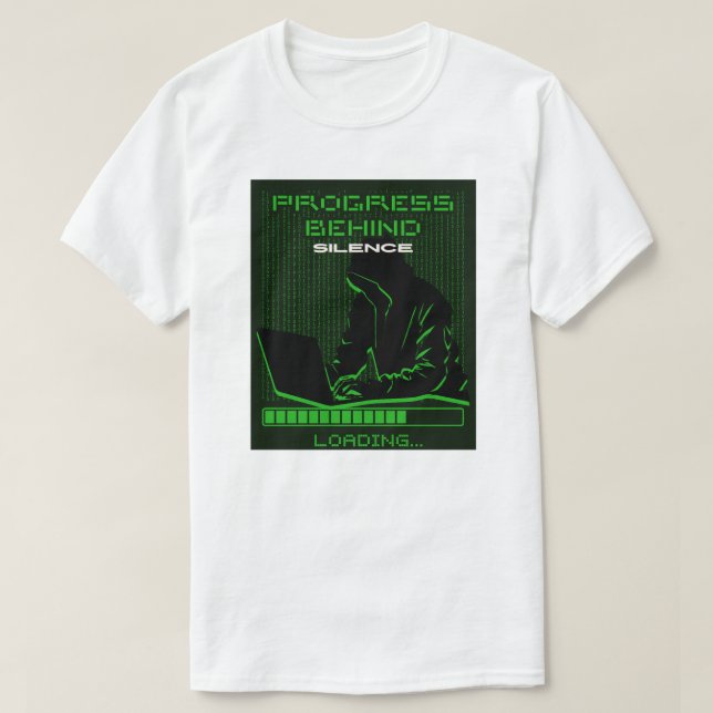 Camiseta Gráfica de Laptop de Hacker Carregando (Frente do Design)