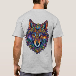 Camiseta Gráfica de Lobo Geométrico Colorido - Art