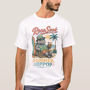 Camiseta Gráfica de Manga Curta Retro Hipopótamo d