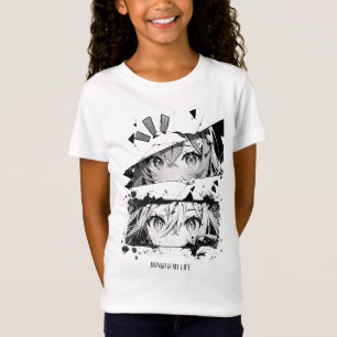 Camiseta Gráfica de Olhos de Anime de Meninas Mang