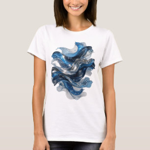 Camiseta Gráfica de Onda de Água Prateada que Cham