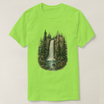 Camiseta Gráfica de Paisagem de Cachoeira na Flore
