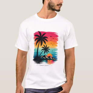 Camiseta Gráfica de Palmeiras na Praia do Pôr do S
