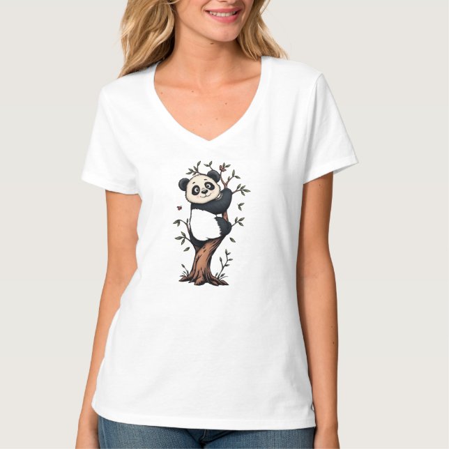 Camiseta Gráfica de Panda Fofo e Bambu (Frente)