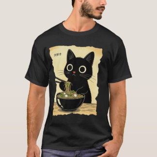 Camiseta Gráfica de Ramen de Gato Engraçado Japonê