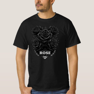 Camiseta Gráfica de Rosa Floral Gótica Escura e Ou