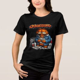 Camiseta Gráfica de Rua com Gato Obsessivo