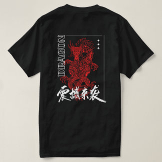 Camiseta gráfica de streetwear japonês Red Dragon