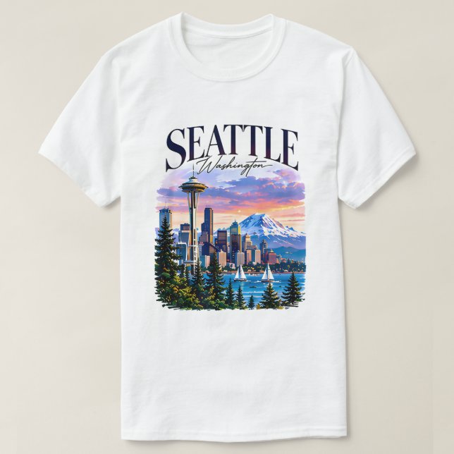 Camiseta Gráfica de Viagem do Seattle Space Needle (Frente do Design)