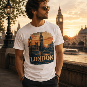 Camiseta Gráfica de Viagem Retro do Pôr do Sol do Big Ben d