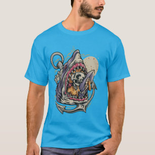 Camiseta Gráfica Divertida de Tubarão Surfando Esq