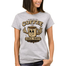Camiseta Gráfica Divertida para Mulheres com Café