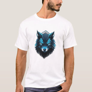 Camiseta Gráfica do Lobo Cibernético Azul