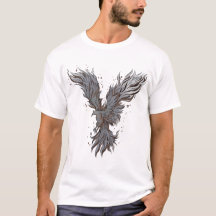 Camiseta Gráfica do Pássaro Fenix Cinza Voador - c