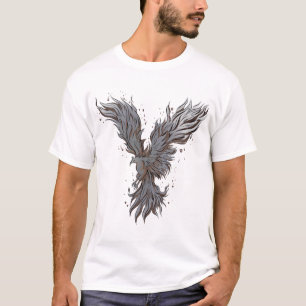 Camiseta Gráfica do Pássaro Fenix Cinza Voador - c