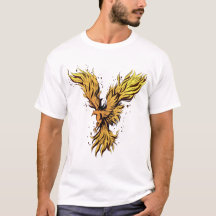 Camiseta Gráfica do Pássaro Fênix Dourado Voador -