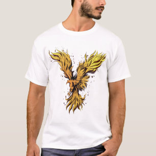 Camiseta Gráfica do Pássaro Fênix Dourado Voador -