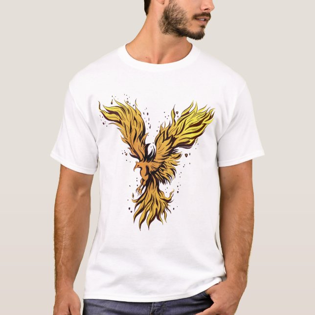 Camiseta Gráfica do Pássaro Fênix Dourado Voador - (Frente)