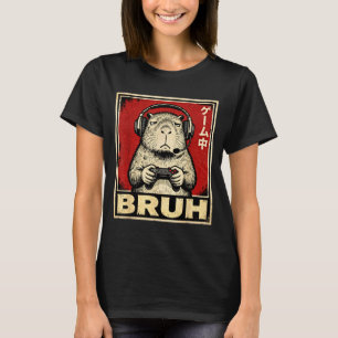 Camiseta Gráfica Engraçada Capivara Gamer Bruh Hom