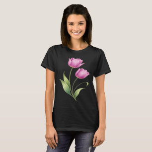 Camiseta Gráfica Estética de Flor de Tulipa Rosa