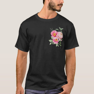 Camiseta Gráfica Floral Peônia Rosa Preta