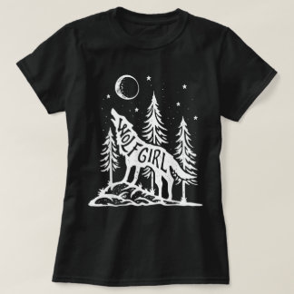 Camiseta Gráfica Floresta Uivando Lua Garota Loba