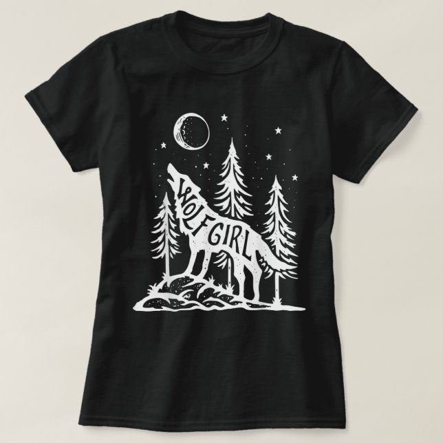 Camiseta Gráfica Floresta Uivando Lua Garota Loba (Frente do Design)