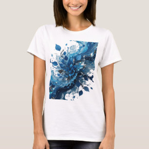Camiseta Gráfica Folhas e Flores Prateadas Azuis V