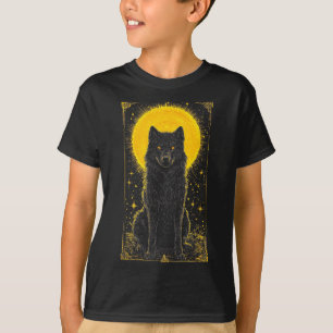 Camiseta Gráfica Lua Dourada Lobo Preto – Animais