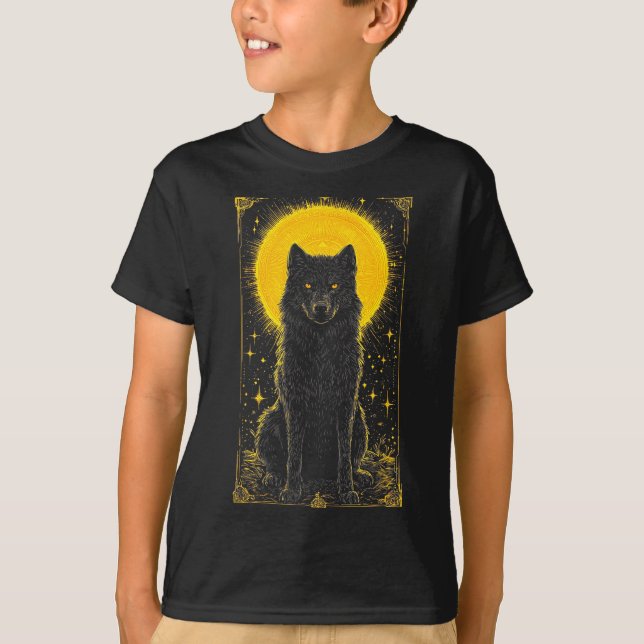 Camiseta Gráfica Lua Dourada Lobo Preto – Animais  (Frente)