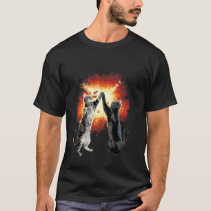 Camiseta Gráfica Meme de Gatos com High-Five e Exp