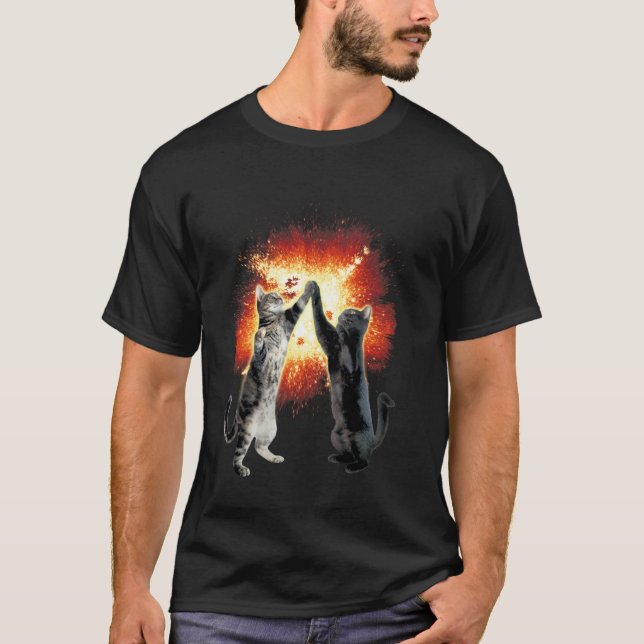 Camiseta Gráfica Meme de Gatos com High-Five e Exp (Frente)