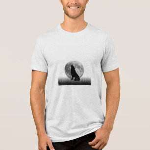 Camiseta Gráfica Minimalista de Lobo Lunar Preto e