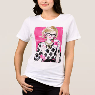 Camiseta Gráfica Minimalista e Rosa de Garota de C