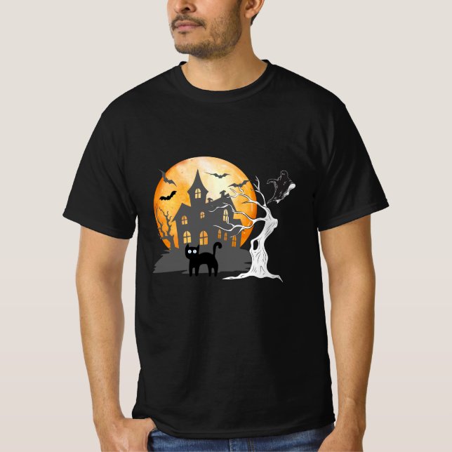 Camiseta Gráfica Negra para Estação Spooky (Frente)