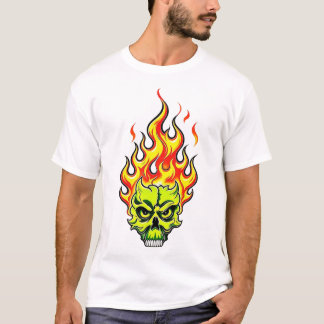 Camiseta Gráfica Neon Caveira Verde Flamejante