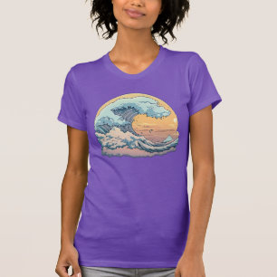 Camiseta Gráfica Onda do Oceano Pastel