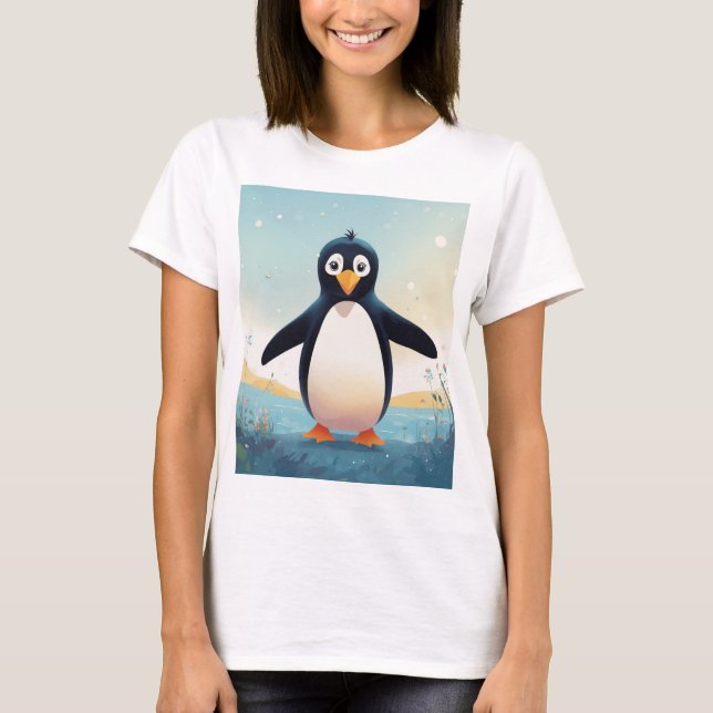 Camiseta Gráfica Pinguim Cuta para Mulheres Casual (Frente)