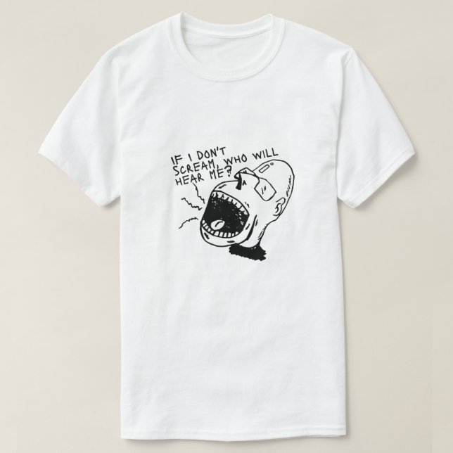 Camiseta Gráfica Preto e Branco com Rosto Gritando (Frente do Design)