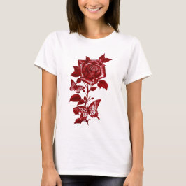 Camiseta Gráfica Rosa e Borboletas com Tinta Verme