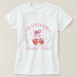 Camiseta Gráfica Rosa e Branca de Cereja Fofa