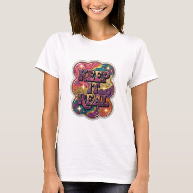 Camiseta Gráfica Roxa Catchy KEEP IT REAL (Frente)