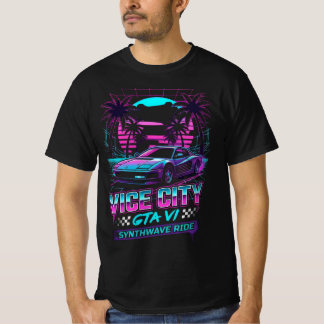 Camiseta Gráfica Synthwave Ride Carro Neon Retro d