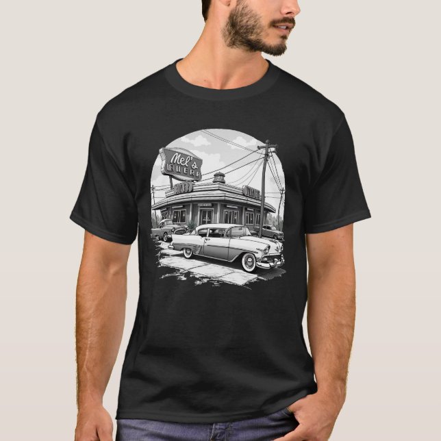 Camiseta Gráfica T-Shirt do Diner e Carros Clássic (Frente)